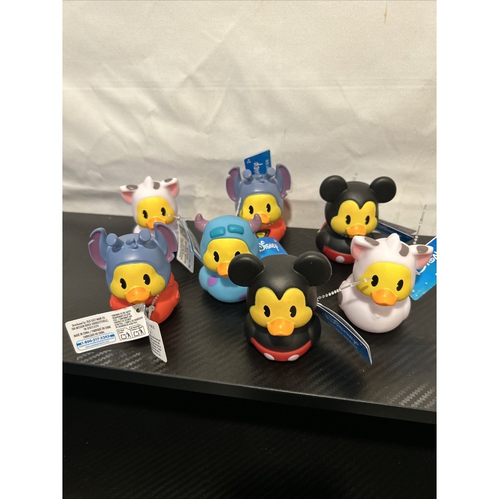 Lot Of 7 Disney Rubber Ducks Duckalooz Figures Bath Toys Stitch Mickey